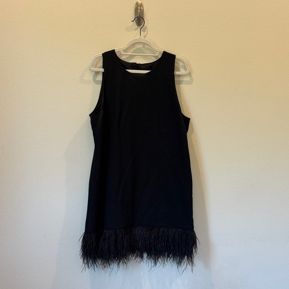 J. Crew Black Midi Dress with Feather Detail